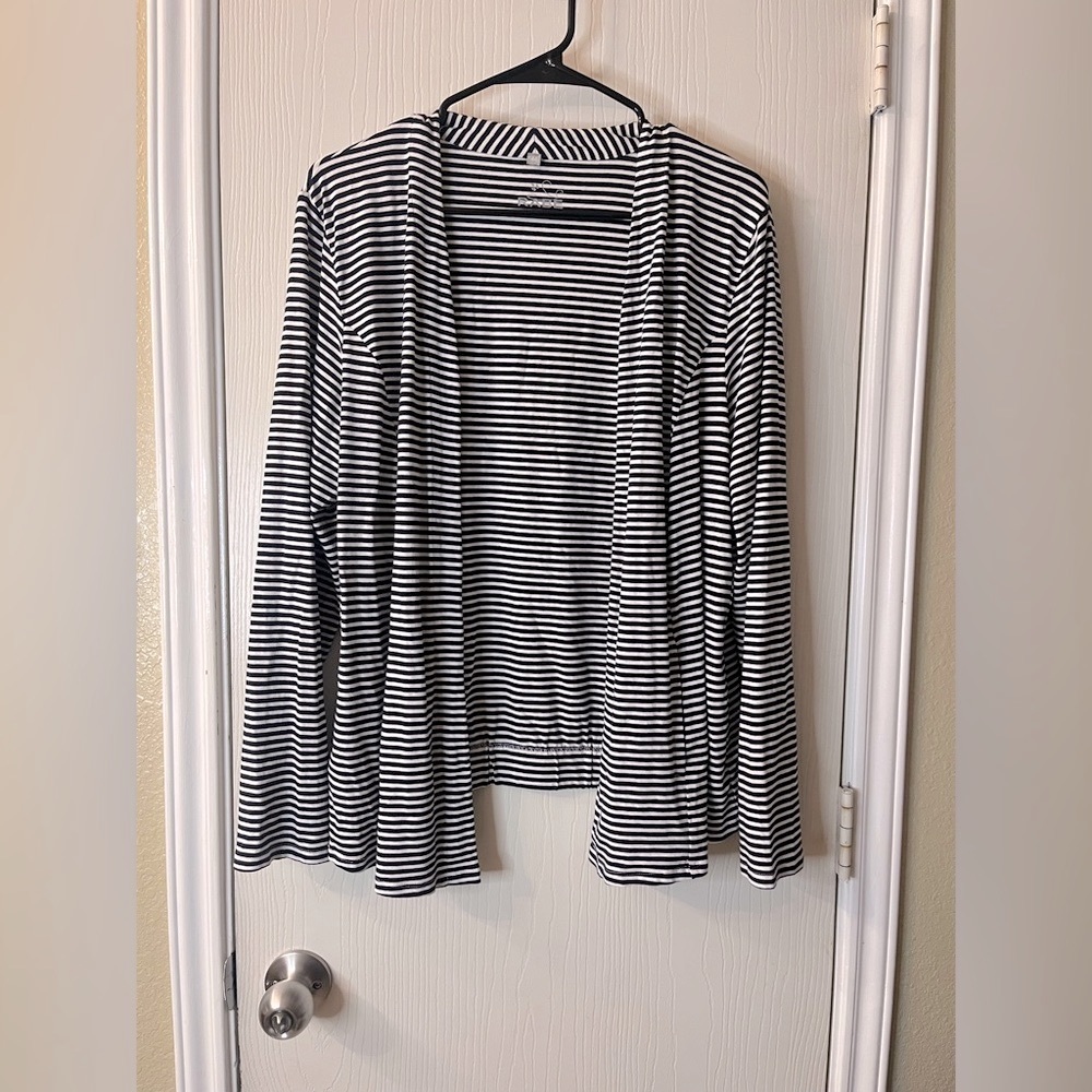 🛍️RABE White and Blue Striped Cardigan Sweater with pockets - Size 44 (14)